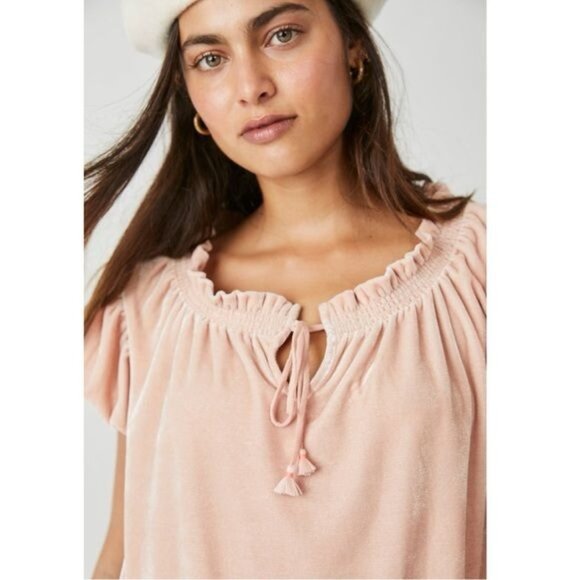 New Free People Terese Velour Crop Top in Pink Size S - Picture 2 of 11